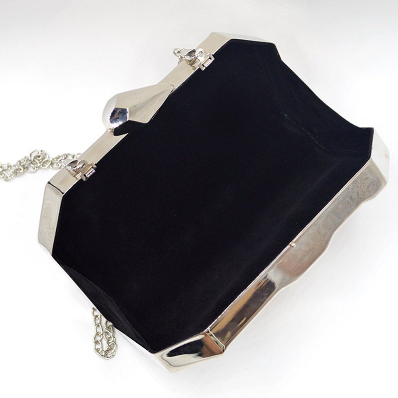 Reberomantic Women Lattice Pattern Metal Handbag Chain Geometric Evening Clutch Purse, Silver - Image 4
